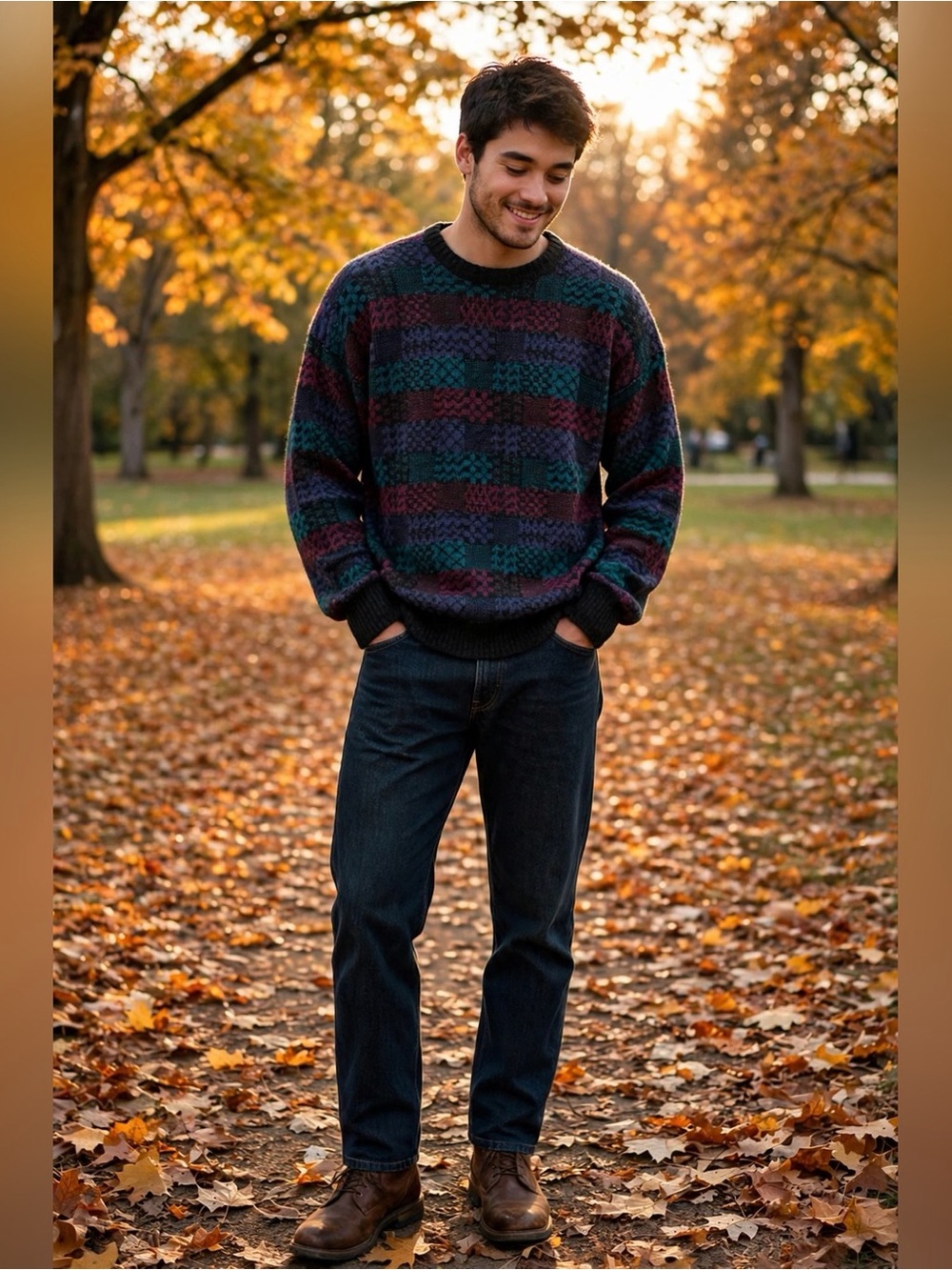 VINTAGE 90S COSBY SWEATER MENS L WOOL COOGI STYLE GRANDPA GEOMETRIC CREWNECK